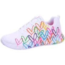 SKECHERS Uno Lite White Durabuck W Multi Color Heart Print 37