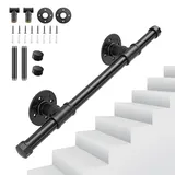 Sunowl Handlauf Treppe, Handläufe für Treppen 0,5M, Treppengeländer Innen und Außen, Verzinkter Handlauf Schwarz für Behinderte Kinder Altere, Wandhandlauf für Küche BadGarten Treppen