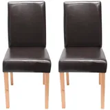 2er-Set Esszimmerstuhl Littau, Stuhl Lehnstuhl, Leder braun helle Beine