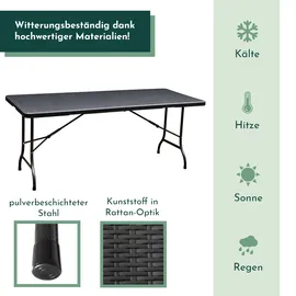 Lemodo Klapptisch, Rattan-Optik, 180 cm, schwarz, Bierzelttisch