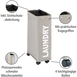 Wenko Wäschesammler Corno Taupe, stabiler schmaler Wäschekorb mit Rollen und Deckel, Wäschetruhe aus 100% Polyester, Fassungsvermögen 43 L, (B x 60 x 40 cm