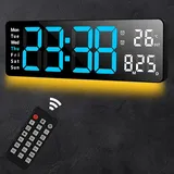 Wanduhr, LED Wanduhr Digitale Uhr Wand Digital mit 8 RGB Farben Nachtlichtern Wandmontage Wanduhr mit Fernbedienung Timing Countdown Datum Woche Temperatur Großes Display für Heim