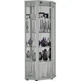 K-Möbel Eckvitrine in Alu/Silber (176x56,5x56,5 cm) mit 4 Glasböden, Schloss, Spiegel - Modellauto Vitrine Silber - Vitrinenschrank Silber - Sammlervitrine - Wohnzimmerschrank Glasvitrine Glas