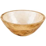 levandeo Schüssel 21cm Mango Holz Creme Perlmutt Emaille Schale Bowl Salatschüssel Deko - Braun