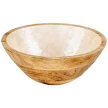 levandeo Schüssel 21cm Mango Holz Creme Perlmutt Emaille Schale Bowl Salatschüssel Deko - Braun