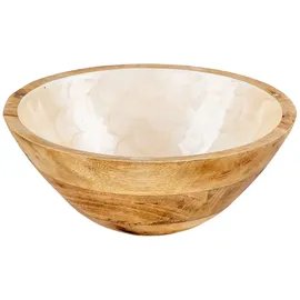 levandeo Schüssel 21cm Mango Holz Creme Perlmutt Emaille Schale Bowl Salatschüssel Deko - Braun