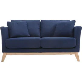 miliboo Sofa skandinavisch 2 Plätze Dunkelblau und helle Holzbeine OSLO