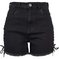 URBAN CLASSICS Ladies Highwaist Denim Lace Up Shorts, Schwarzgrau, 30