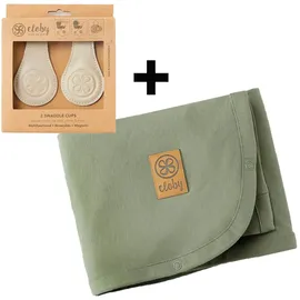 Cloby Bundle aus Leather Clips + Cloby Sun Protection Blanket, Cloby Farben:Olive Green, Cloby Clip:Beige/Grey
