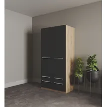 Priess Kleiderschrank PRIESS "Schrank Garderobe Wäscheschrank Barcelona in 5 Breiten", braun (eichefarben artisan, schwarz), B:94cm H:193cm T:54cm, Holzwerkstoff, Schränke, Kleiderschrank, viel Stauraum, geräumige Schubkästen, mit Spiegel, MADE IN GERMANY