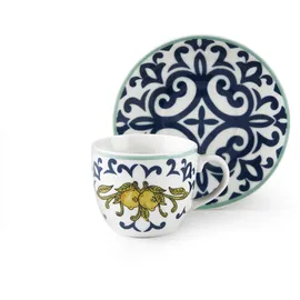 Excelsa Amalfi Set aus 6 Kaffeetassen mit Untertassen, Dekoriertes Porzellan