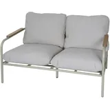 Mendler Aluminium-Gartenbank HWC-O11, Outdoor 2-Sitzer Sitzbank Sofa, Olefin Stoff (205 g/m2) 125cm ~ hellgrün Polster beige