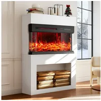 oyajia Elektrokamin Elektrischer Kamin mit 3D-Flammeneffekt, Heizung, Holzfach, Thermostat, Fernbedienung, Timer, in 12 Farben mit 5 Helligkeitsstufen weiß
