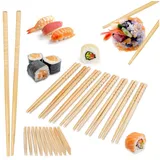 Relaxdays Essstäbchen, 50 Paar, Bambus, Länge: 24 cm, Wiederverwendbare Sushistäbchen, chinesische Stäbchen, Natur