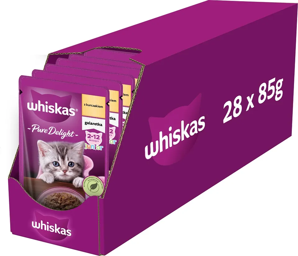 WHISKAS Junior 28x85g Nassfutter für Kätzchen mit Huhn in Gelee