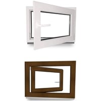 Kellerfenster - Fenster - Dreh- & Kippfunktion - innen weiß/außen nussbaum - BxH: 120 x 90 cm - 1200 x 900 mm - DIN Rechts - 2 fach Verglasung - 60 mm Profil