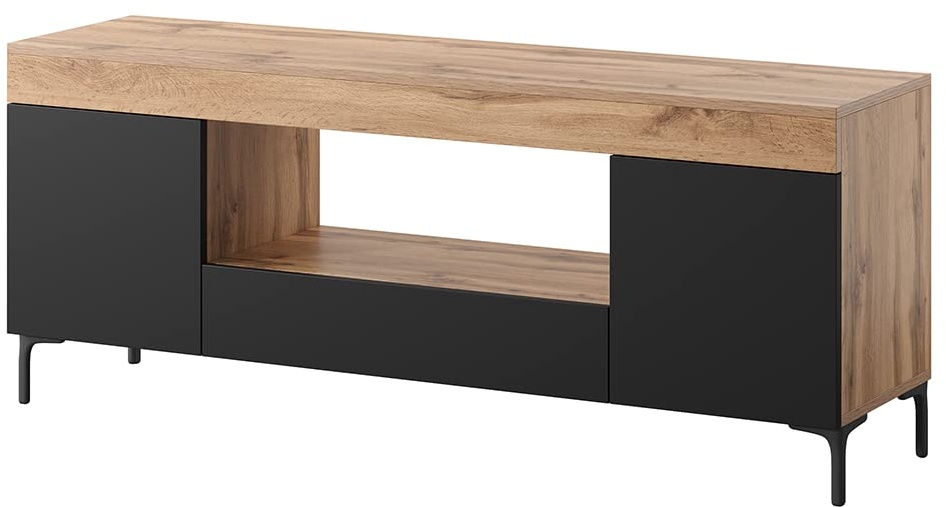 Selsey Gusto - TV-Schrank/TV-Board für Wohnzimmer, minimalistisch, 137 cm breit (Lancaster Eiche/Schwarz Matt)