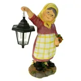 Kremers Schatzkiste Gartenfigur Oma Edeltraud mit Solarlaterne 39 cm mehrfarbig