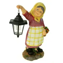 Kremers Schatzkiste Gartenfigur Oma Edeltraud mit Solarlaterne 39 cm mehrfarbig