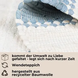 OTTO home Teppich OTTO HOME "Benja", blau (hellblau, weiß), B:140cm H:10mm L:200cm, Baumwolle, Polyester, Teppiche, Teppich, Handweb Teppich, gestreift, 90% Baumwolle, handgewebt, mit Fransen
