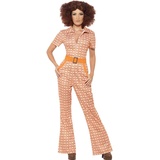 Amakando 70er Jahre Overall - L (42/44) - Retro Damenkostüm Siebziger Schlagermove Outfit Einteiler Flower Power Anzug mit Schlaghose Hippie Vintage Jumpsuit