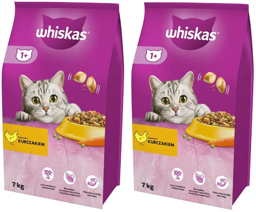 WHISKAS Adult 2x7kg - Katzentrockenfutter mit Huhn und Gemüse