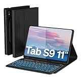 Doohoeek Tastatur Hülle für Samsung Galaxy Tab S9 11" 2023, Bluetooth QWERTZ Tastatur mit 7 Farbige Hintergrundbeleuchtung für Samsung Galaxy Tab S9, Schwarz