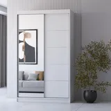 fabryka mebli idczak Kleiderschrank Schiebetürenschrank Schrank Schwebetürenschrank 120cm Weiß/Weiß mit Spiegel Neomi 05 - Weiß