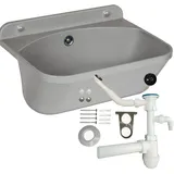 Waschbecken mit Siphon Ausgussbecken Grau Granit Farbe, 46,5cm Kunststoff hängen