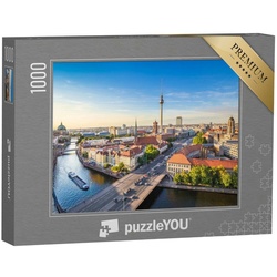 puzzleYOU Puzzle Skyline Berlins mit Spree bei Sonnenuntergang, 1000 Puzzleteile, puzzleYOU-Kollektionen Berlin, Deutschland, Deutsche Städte