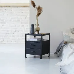 Nachtschrank mit 2 Schubladen industrielles Design schwarz Metall Tischchen neu