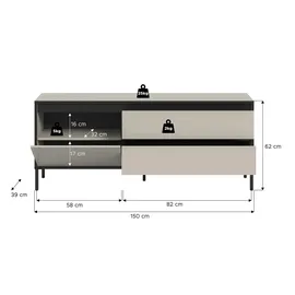 xonox.home Tron Lowboard 150x62 cm Kaschmir/Schwarz Spanplatte