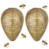 2 Stück Wespennest Attrappe Wetterfest, Anti Wespen Abwehr, Hornissennest Attrappe, Draußen Wespenabwehr, Gegen Wasp,Dach Aufhängen Wespenfalle Künstliche Nest für Balkon Outdoor