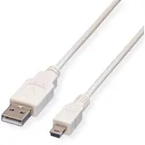 Value USB 2.0 Kabel, Typ A - 5-Pin Mini, weiß, 0,8 m