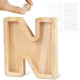 LEcylankEr Spardose Kinder Personalisierte A-Z Alphabet Sparbüchse Holz Spardose Dekoration Kreative groß Sparschwein als Geschenke für Geburtstag, Weihnachten und Thanksgiving (N)