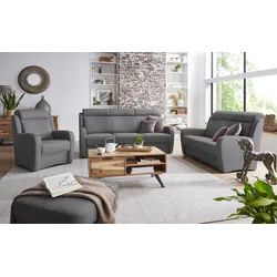 Polstergarnitur VILLA BECK "Varese", grau (09 anthrazit), Microfaser, Kopfteilverstellung, Sitzmöbel-Sets, Kopfteilverstellung, Set aus 3-Sitzer und 2x Sessel, in Sitzhöhe 46