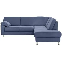 Cavadore Ecksofa Belfast mit Ottomane rechts / Polsterecke mit Federkern / 243 x 88 x 218 / Mikrofaser Blau