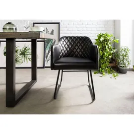 Massivmoebel24 Esszimmerstuhl Iron Label Leder schwarz