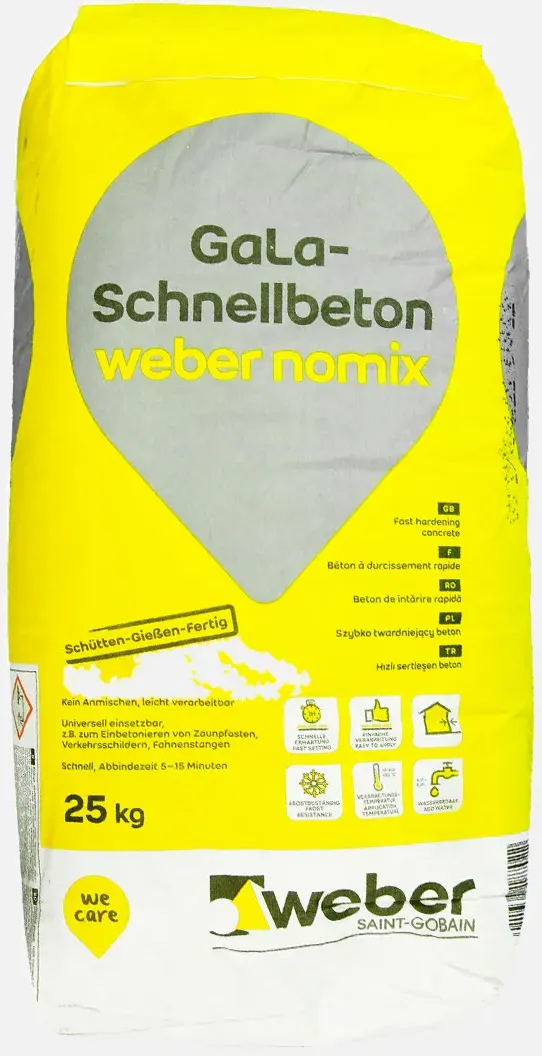 25 kg Weber Gala Schnellbeton, Nomix, Körnung 0-8 mm, Abbindezeit 5-10 Min.