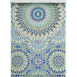 Lichtblick Rollo Klemmfix, ohne Bohren, blickdicht, Orientalische Muster - Blau Grün