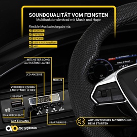 Actionbikes Motors Kinder-Elektroauto Audi RS e-tron GT, lizenziert, 6 V, Fernbedienung, LEDs, Soundmodul, Soft-Start (Schwarz)