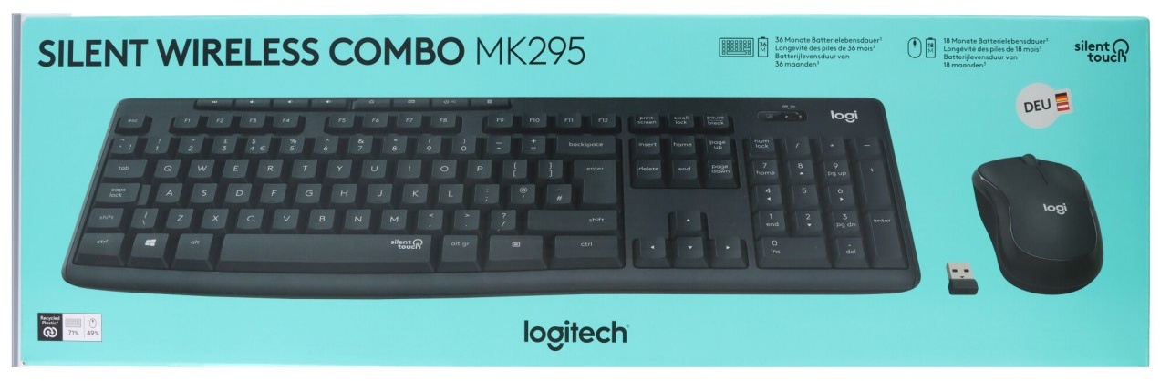 Logitech Tastatur/Maus Set MK295, Wireless, grafit Silent, DE, Optisch, 1000 dpi, Retail