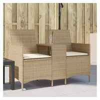 vidaXL Gartensofa 2-Sitzer mit Tisch und Kissen Beige Poly Rattan