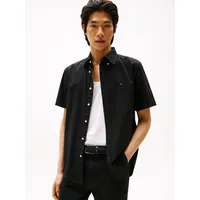 Tommy Hilfiger Herren Hemd Flex Poplin Solid Kurzarm, Schwarz