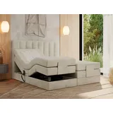 MKS MEBLE Boxspringbett 140x200 elektrisch verstellbar 7-Zonen Taschenfederkern Matratze und Topper Bett 140x200 mit Motor Polsterbett Motorbett - ... - Beige
