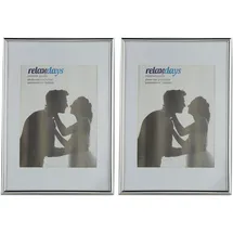 Relaxdays Bilderrahmen 2er Set, A4, Passepartout 15x20 cm, Glasscheibe, Fotorahmen zum Stellen & Hinhängen, silber