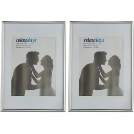 Relaxdays Bilderrahmen 2er Set, A4, Passepartout 15x20 cm, Glasscheibe, Fotorahmen zum Stellen & Hinhängen, silber
