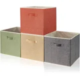 BrilliantJo Aufbewahrungsbox aus Stoff in 4er Set, 33 x 38 x 33 cm Faltbare Aufbewahrungskiste mit Griffe Ordnungssystem Korb für Schrank Regal Spind 4-Farbige-Set