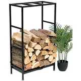 DanDiBo Ambiente DanDiBo Kaminholzregal Innen Metall Schwarz Kaminholzständer 80 cm mit Schublade 96356 Holzkorb Kaminholzhalter Holzregal