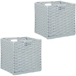 Relaxdays Aufbewahrungskorb, 2er Set, geflochten, Kleidung, Spielzeug, HBT: 31 x 32 x 30 cm, Kunststoff Regalkorb, grau